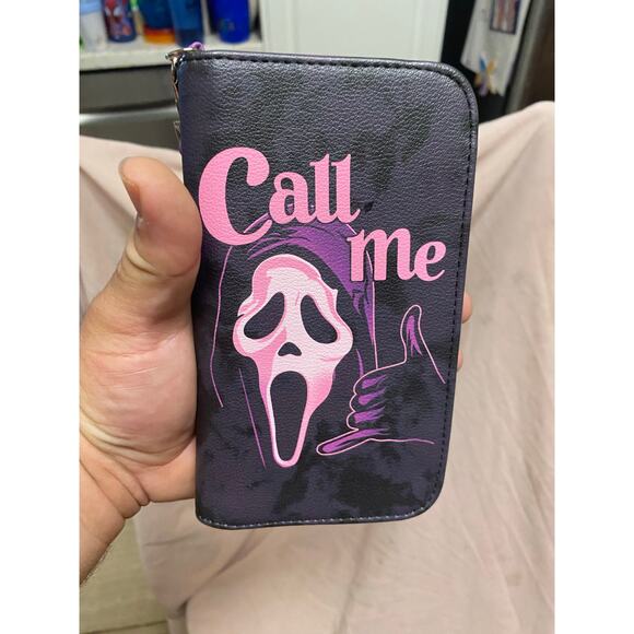 Ghost Face CALL ME Black, Purple Backpack BioWorld Knife Zip Wallet Phone Case